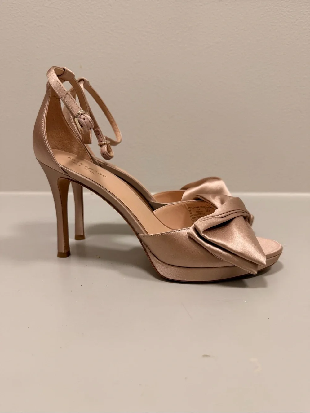 kate spade Satin Twist Front Ankle-Strap Heels in Rose Bridal Bow - Brand new!